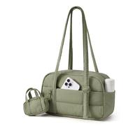 bagsmart Shoulder Bag, Quilted Cloud Puffy Bowling Bag, Olive Green