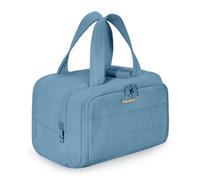 BAGSMART Toiletry Bag Large Travel Makeup Bag, 2 Full Open Upright Compartments, Cosmetic Wash Bag with Wet & Brushes Pocket, Essentials Accessories for Women, Blue-Grey