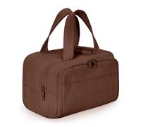 BAGSMART Toiletry Bag Large Travel Makeup Bag, 2 Full Open Upright Compartments, Cosmetic Wash Bag with Wet & Brushes Pocket, Essentials Accessories for Women, Coffee Brown