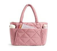 bagsmart Tote Bag for Women, Puffy Tote Bag with Zipper, Large Quilted Shoulder Bag with Compartments for Travel, Work, Gym