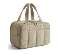 BAGSMART Travel Toiletry Bag, Large Makeup Wash Bag, 2 Full Open Upright Compartments for Full-Size Cosmetics & Toiletries, Puffy Vanity Case, Essentials Accessories for Women, Camel