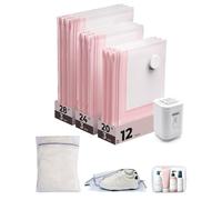 BAGSMART Vacuum Storage with Electric Pump, 12 Combo Vacuum Pack for Clothes Reusable Seal Compression Bag Space Saver for Travel Home, Travel Essentials for Packing, Pink