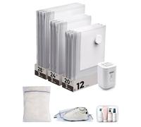 BAGSMART Vacuum Storage with Electric Pump, 12 Combo Vacuum Pack for Clothes Reusable Seal Compression Bag Space Saver for Travel Home, Travel Essentials for Packing, Light Grey