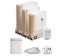 BAGSMART Vacuum Storage with Electric Pump, 12 Combo Vacuum Pack for Clothes Reusable Seal Compression Bag Space Saver for Travel Home, Travel Essentials for Packing, Khaki