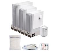 BAGSMART Vacuum Storage with Electric Pump, 15 Combo Vacuum Pack for Clothes Reusable Seal Compression Bag Space Saver for Travel Home, Travel Essentials for Packing, Light Grey