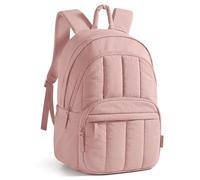 BAGSMAT Womens Backpack Travel Laptop Backpack for Women, Quilted College Laptop Bookbag, Work Back Pack for Women, Cute Computer Water-Resistant Casual Daypack, Puffer Pink