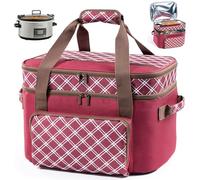 BAGSPRITE Double-Layer Slow Cooker Carrier Bag for 6-8 Quart Crock Pot Oval | For CrockPot & Hamilton Beach; insulated travel tote with lid strap and utensil storage for potlucks, partie and holiday gift