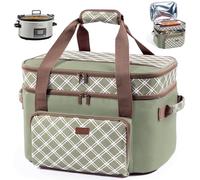 BAGSPRITE Double-Layer Slow Cooker Carrier Bag for 6-8 Quart Crock Pot Oval | For CrockPot & Hamilton Beach; insulated travel tote with lid strap and utensil storage for potlucks, partie and holiday gift