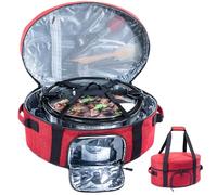 BAGSPRITE Insulated Slow Cooker Carrying Bag for 6-8 Quart CrockPot & Hamilton Beach, Portable Carrier Case with See-Through Window, Adjustable Band & Accessory Pocket, Red, 1914.2 in³, 1 pound