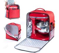 BAGSPRITE Stand Mixer Bag with Sliding Base Compatible with KitchenAid Blenders 4.5/5 Litre Blender Storage Bag with Accessories and Kitchen Utensil Pockets, Red, Fit for 6 - 8 Quart, Modern