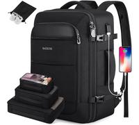 Bagsure Travel Backpack, 42L Carry on Luggage, Flight Approved Expandable Backpack, Laptop Backpack, Black (Backpack With 4 Packing Cubes), L, Travel