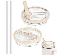 Bagtopia 30 OZ Tumbler Lid Replacement Compatible with Stanley Quencher, Leakproof Flip Straw Lids, Spill Proof Top Cover Compatible for Stanley Cup Accessories, 2 Pack, Cream