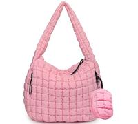 Bagtopia Puffer Tote Bag for Women, Large Quilted Puffer Bag with Mini Pouch, Lightweight Puffy Quilted Hobo Bag, Soft Padded Shoulder Handbag, Puff Crossbody Purse for Work,Gym,Travel, Pink