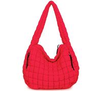 Bagtopia Puffer Tote Bag, Large Quilted Puffer Tote Bag, Lightweight Puffy Quilted Hobo Bag, Soft Padded Shoulder Bag, Puff Purse for Work,Gym,Travel, Red