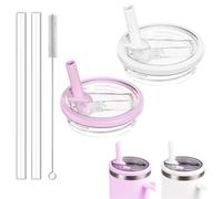 Bagtopia Replacement Flip Straw Lid Compatible with Stanley Quencher 30 oz Tumbler, Leakproof Cup Cover Accessories with Built-in Straw, BPA-Free Plastic Lid for Outdoor Sports, 2 Pack, White/Purple