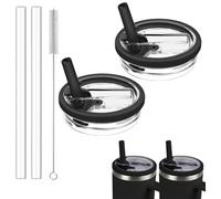 Bagtopia Replacement Flip Straw Lid Compatible with Stanley Quencher 40 oz Tumbler, Leakproof Cup Cover Accessories with Built-in Straw, BPA-Free Plastic Lid for Outdoor Sports, 2 Pack, Black