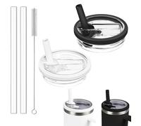 Bagtopia Replacement Flip Straw Lid Compatible with Stanley Quencher 40 oz Tumbler, Leakproof Cup Cover Accessories with Built-in Straw, BPA-Free Plastic Lid for Outdoor Sports, 2 Pack, Black/White