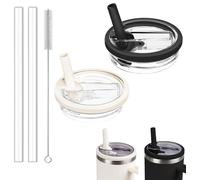 Bagtopia Replacement Flip Straw Lid Compatible with Stanley Quencher 40 oz Tumbler, Leakproof Cup Cover Accessories with Built-in Straw, BPA-Free Plastic Lid for Outdoor Sports, 2 Pack, Black/Cream