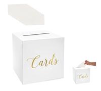 BAGUBDR 10x10x5cm Rectangular Hinged Lid Card Box, 10 White Cards, Wedding Post Box, Party Raffle Donation Vote Fundraising Card Box