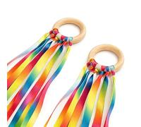 BAGUBDR 2pcs Dance Ribbons, Gymnastics Ribbon, Suitable for Art Activities, Rainbow Dancing Streamer with Wood Ring