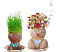 BAGUBDR 2pcs Grass Head, Doll Head Mini Bonsai Grass Head Figure Dolls Flower Pot Head Grass Head Hair Growth Toy For Birthday Holiday Mother's Day Friends Lovers Family Members