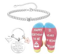 BAGUBDR 3-Piece Gift Set 21st Birthday Gifts for Her, Memorable Present for Young Women, Includes Keychain Bracelet and Socks Ideal for Celebrating Milestone Occasions and Special Moments