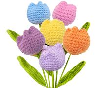 BAGUBDR 6Pcs Artificial Tulip Crochet Flowers Bouquet，Crochet Flowers Bouquet Artificial Floral Decorations For Anniversary Graduation Mother's Day, Graduation, Valentine's Day