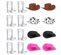 BAGUBDR 8 Pcs Cowboy Shot Glasses, Boot Shot with 8 Pcs Cowboy Hat Cowboy Funny Glasses Suitable for Western Themed Parties Rural Concerts Movie Nights with Western Films
