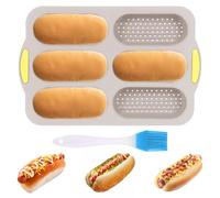 Baguette Baking Tray,bread roll baking mould,6 Cavity French Bread Pan Non-Stick Baguette Mould Perforated Baking Pan for Baking Loaves, French Breads, Breadstick, Bread Rolls (6-Grid Brown)