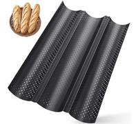 Baguette Baking Tray with Non-Stick Coating, Perforated French Stick Loaf Baking Molds Pan, 3 Slots Baguettes Mould for Oven, 38x24.5cm Bread Making Accessories, Breads Tray for Toasting Hoagie Roll