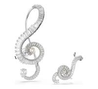 Swarovski x Ariana Grande Clip Earrings, Music Motif with Clear Baguette-Cut Crystals and Crystal Pearls in a Rhodium-Finished Setting, Part of the Ariana Grande x Swarovski Capsule Collection