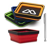 Bagulet Magnetic Parts Tray - 4-Pack Collapsible Silicone Bowls for Screws, Nuts, Bolts - Never Lose Small Parts Again - Non-Scratch Rubber Base - Telescopic Magnetic Pickup Tool