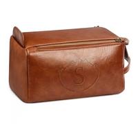BagUrshion Travel Toiletry Bag for Men PU Leather Personalized Initial Dopp Kit Travel Essentials Toiletries Bag Birthday Gifts for Father Husband Groomsmen Boyfriend Dad,Brown S