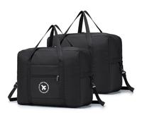 BAGZY 2X Cabin Bag 45x36x20 for easyJet Underseat Cabin Bag, Large Foldable Duffel Bag Nylon Holdall Hand Luggage Case Carry on Luggage Flight Bag Baggage Organiser Storage 40L (Black)