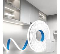 BAGZY Battery LED Strip Light COB 1M 5V Battery Powered LED Strip Tape Lights Cool White 6000K Self Adhesive Flexible Uniform Dotless Cuttable 320LEDs/M for Kitchen Mirror Bedroom Cabinet Decor