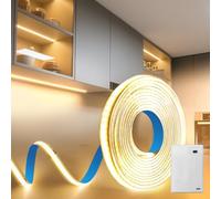 BAGZY Battery LED Strip Light COB 1M 5V Battery Powered LED Strip Tape Lights Warm White 3000K Self Adhesive Flexible Uniform Dotless Cuttable 320LEDs/M for Kitchen Mirror Bedroom Cabinet Decor