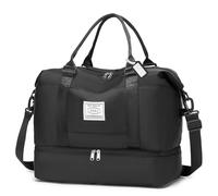 BAGZY easyJet Cabin Bag 45x36x20 Travel Bags for Women 32L Weekend Bag with Shoe Compartment Waterproof Carry on Holdall Underseat Cabin Bags for Overnight Flight Hospital Sport Gym Men Black