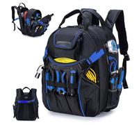 BAGZY Electricians Tool Bag for Men Tool Bags Heavy Duty with Laptop Compartment for 17 inch Waterproof Tools Bag Backpack With USB Port for Industrial Construction Work Storage Organization Blue