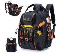 BAGZY Electricians Tool Bag for Men Tool Bags Heavy Duty with Laptop Compartment for 17 inch Waterproof Tools Bag Backpack With USB Port for Industrial Construction Work Storage Organization Orange