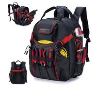 BAGZY Electricians Tool Bag for Men Tool Bags Heavy Duty with Laptop Compartment for 17 inch Waterproof Tools Bag Backpack With USB Port for Industrial Construction Work Storage Organization Red