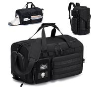 BAGZY Tactical Gym Sports Bag for Men 40L, Travel Duffle Bag with Shoes Compartment and Wet Compartment Oxford Weekend Travel Bag Overnight Bag with Adjustable Shoulder Strap Khaki