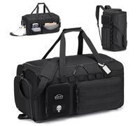 BAGZY Tactical Gym Sports Bag for Men 55L, Travel Duffle Bag with Shoes Compartment and Wet Compartment Oxford Weekend Travel Bag Overnight Bag with Adjustable Shoulder Strap, Black