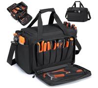 BAGZY Tool Bags Heavy Duty Multi-pockets Electricians Tool Bag 600D Oxford Wide Open Mouth Tools Organisers Waterproof Tools Bags with Adjustable Shoulder Strap and DIY Assembly of Partitions Black
