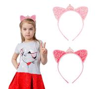 BAHABY 2 PCS Cat Ears Headband Sequins Cat Hairbands Cute Pearls Rhinestones Headband