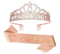 BAHABY 60th Birthday Decorations for Women 60th Birthday Sash & Crowns for Women 60th Birthday Gifts for Women Happy Birthday- Rose Gold