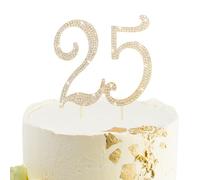 BAHABY Gold 25th Birthday Cake Topper Rhinestones Cake Decorations for 25th Birthday Party
