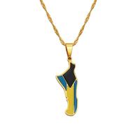 Bahamas Andros Island Map and Flag Pendant and Chain Necklaces Jewelry For Women Men(Gold Color,45cm)