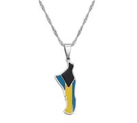 Bahamas Andros Island Map and Flag Pendant and Chain Necklaces Jewelry For Women Men(Silver Color,45cm)