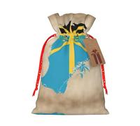 Bahamas Flag Map01 Print Christmas Burlap Gift Bag With Drawstring, Present Small Favor Pouch For Birthday Parties-S Size