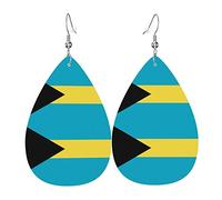 Bahamas Flag Women Earrings Faux Leather Dangle Eardrop Drop Earring Fashion Jewellery Gift For Wife Daughter Girlfriend Christmas